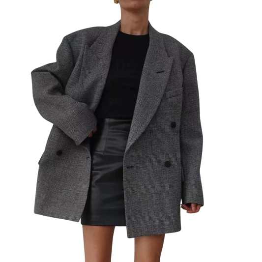 OT11252 - Classic Wide Shoulder Silhouette Suit in Mixed Imitation Wool Loose Slimming Suit Jacket
