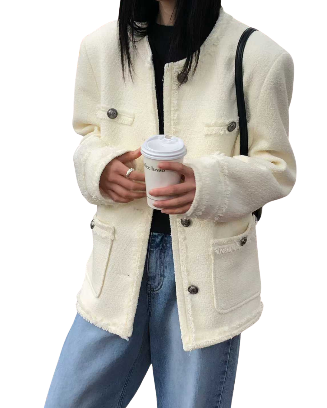 JK22086B- 韓國小香風輕奢優雅粗花呢外套