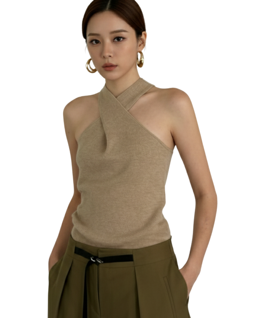 TP22076B- 韓國交叉帶時髦露肩修身顯瘦針織背心