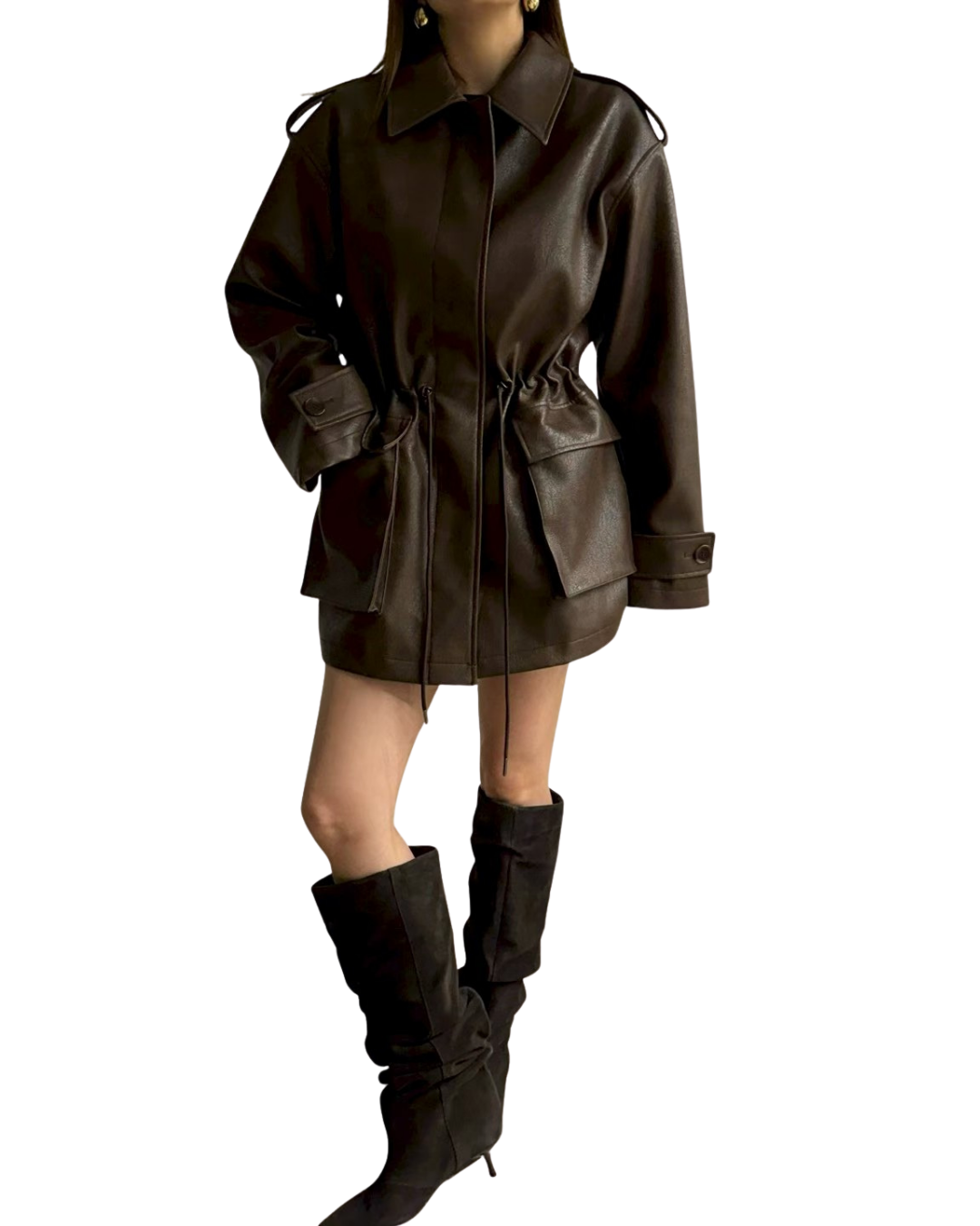 JK22089- 韓國PU皮革寬鬆機車外套