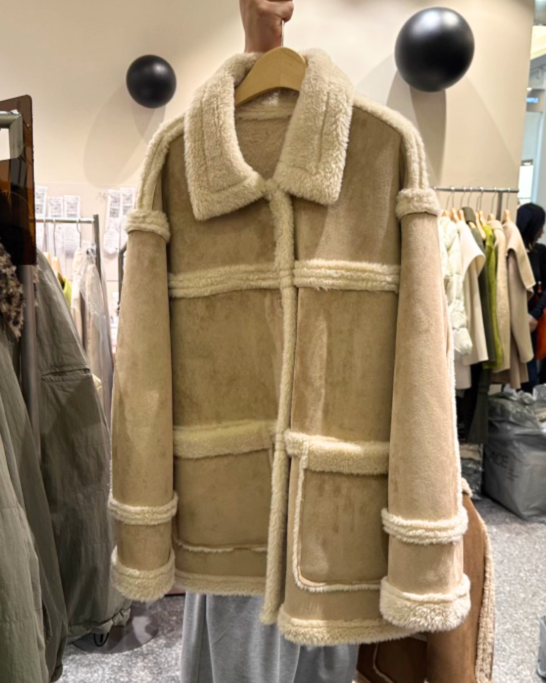 JK22092- 韓國時尚氣質復古羊羔毛中長款外套