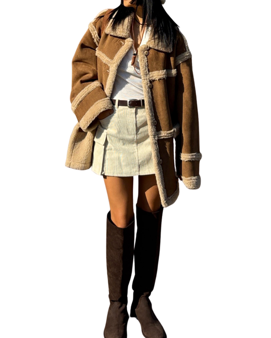 JK22092- 韓國時尚氣質復古羊羔毛中長款外套