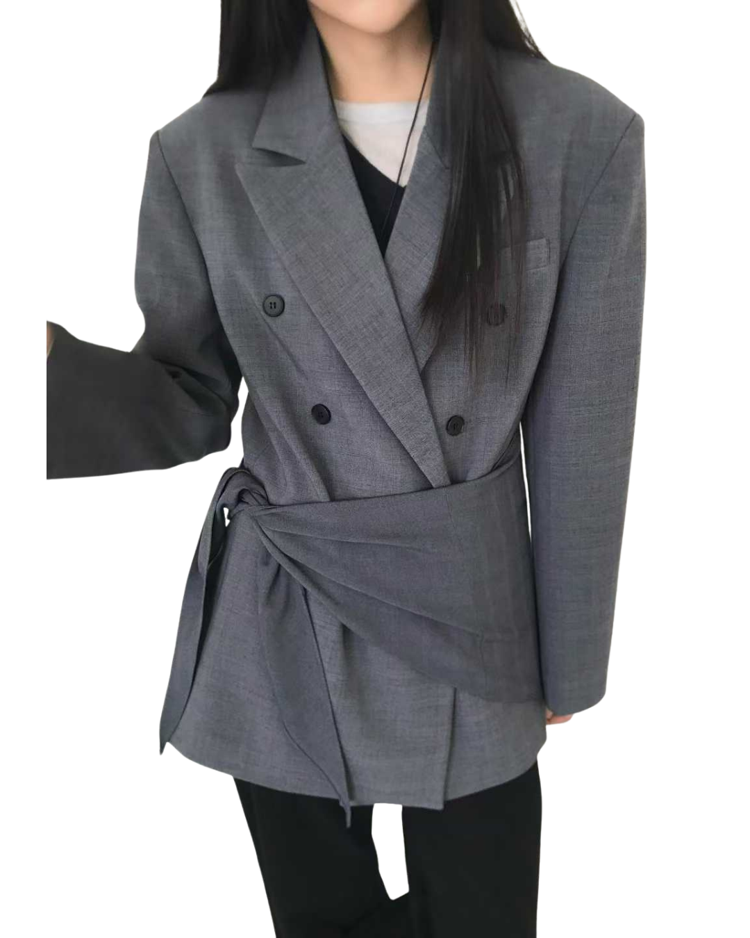 OT22003- 韓國時尚雙排扣翻領純色短外套