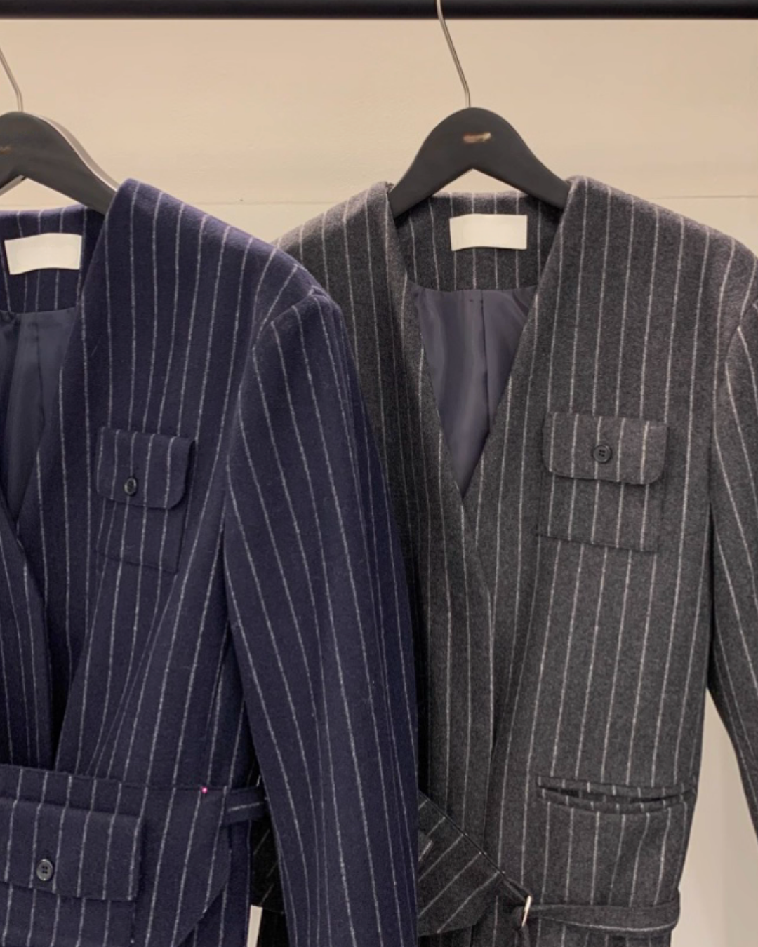 JK22083- 韓國率性無領條紋拉鍊西裝外套