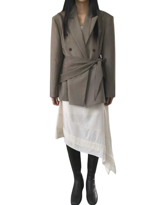 OT22003- 韓國時尚雙排扣翻領純色短外套