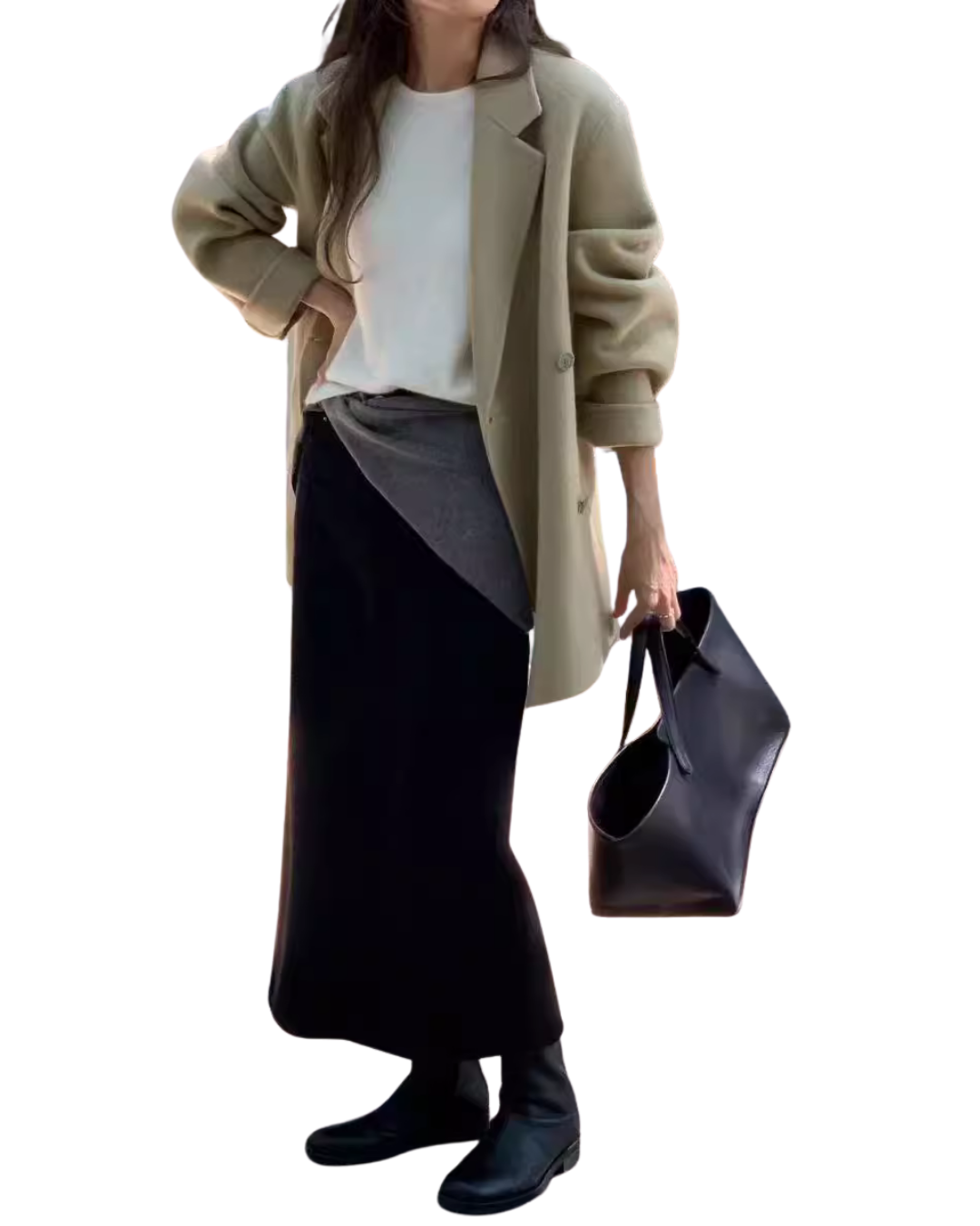 OT21933- 韓國氣質通勤雙排扣羊毛呢大衣外套