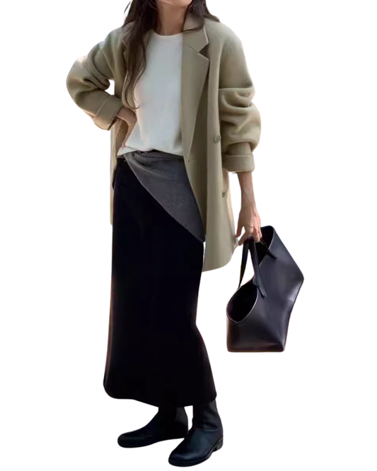 OT21933- 韓國氣質通勤雙排扣羊毛呢大衣外套