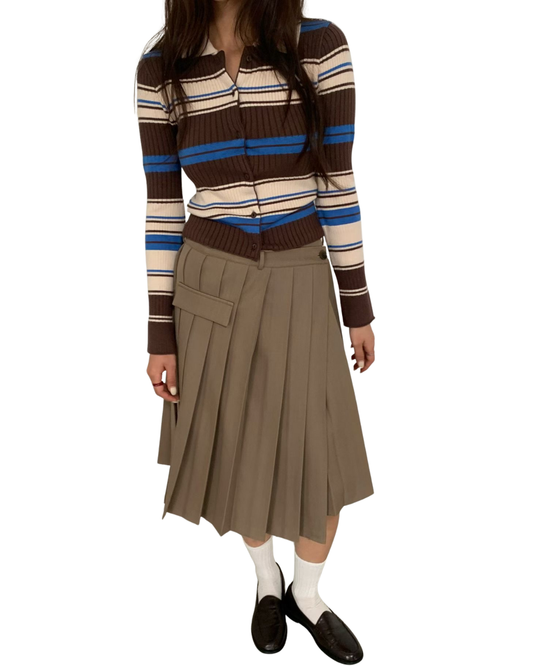 TP22006- 韓國短身復古修身撞色條紋毛衣針織開襟衫