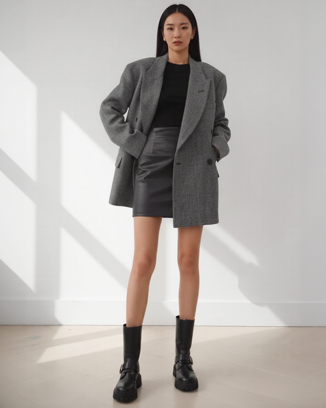 OT11252 - 混仿羊毛經典寬肩輪廓西裝 寬鬆顯瘦厚身西裝外套 (Re-stock)