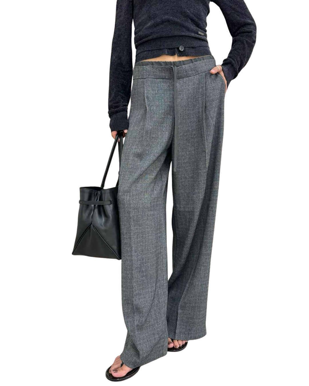 PT22021-  韓系氣場寬鬆抽繩設計感闊腿褲