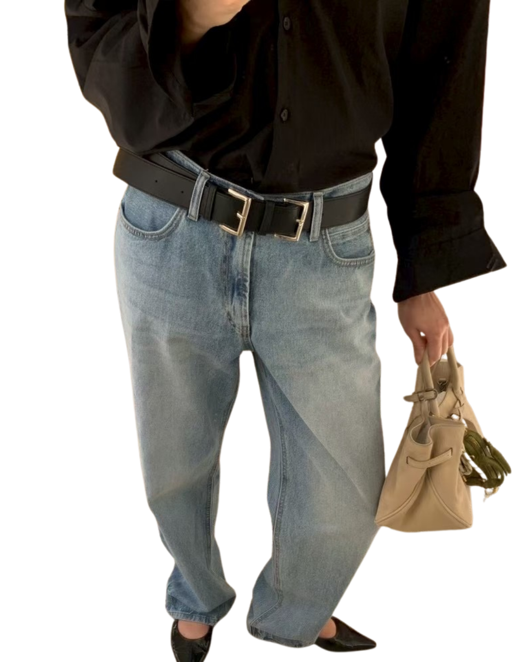 AC22023- 韓國設計感雙金屬釦真牛皮腰带皮帶