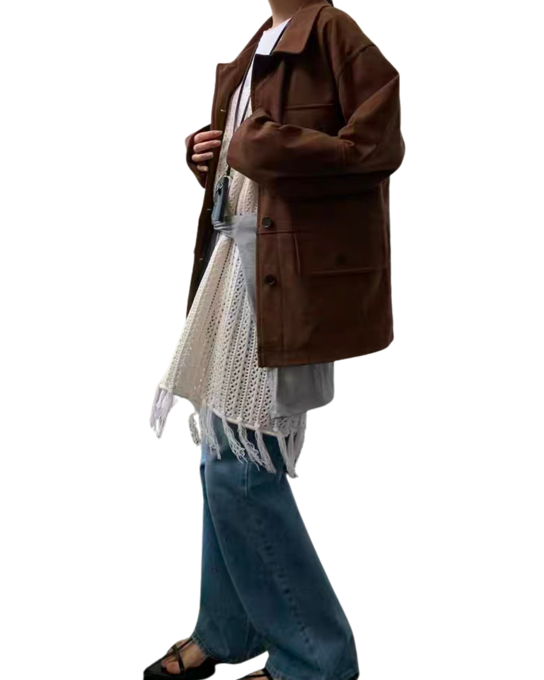 OT22018- 韓國復古寬鬆工裝大口袋翻領高品質防麂皮外套