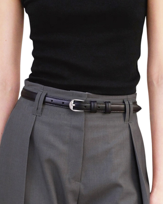 AC22061- 優雅細膩極簡細版真牛皮皮帶