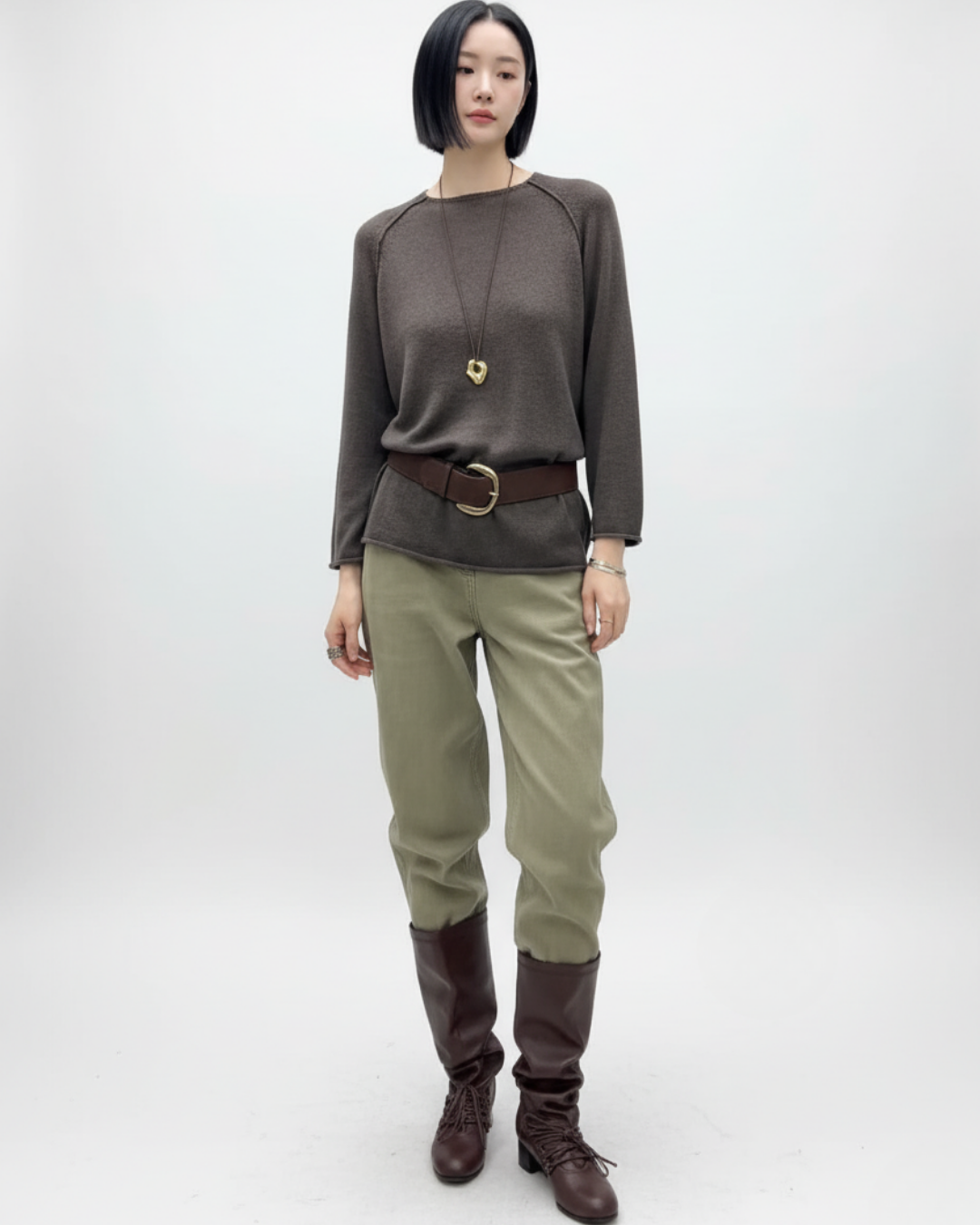 AC22066- 質感麂皮牛皮寬版腰帶皮带