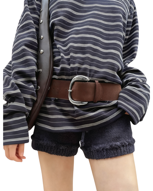 AC22066- 質感麂皮牛皮寬版腰帶皮带