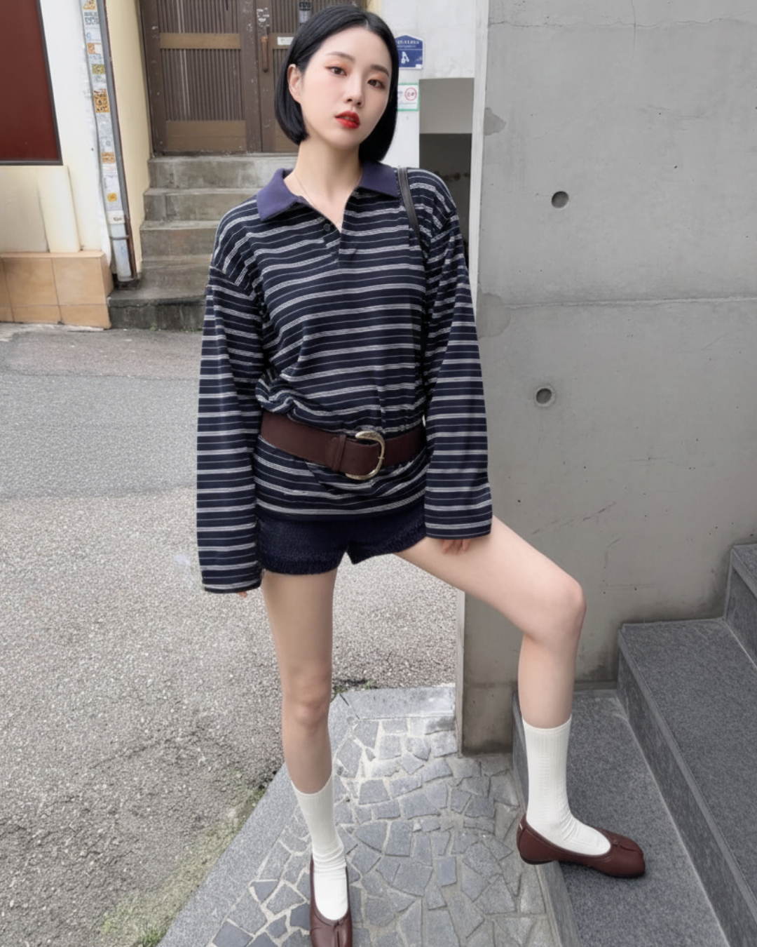 AC22066- 質感麂皮牛皮寬版腰帶皮带