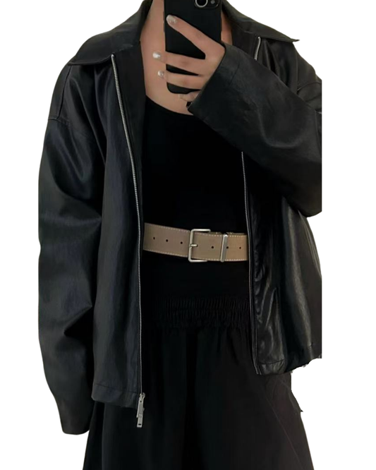 AC22068- 高質麂皮牛皮方釦腰帶皮带