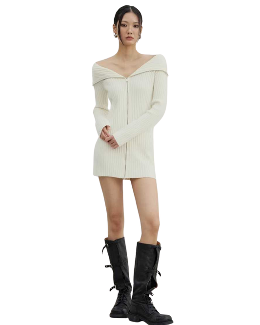 DS22072- 韓國設計師款式高領拉鍊針織洋裝