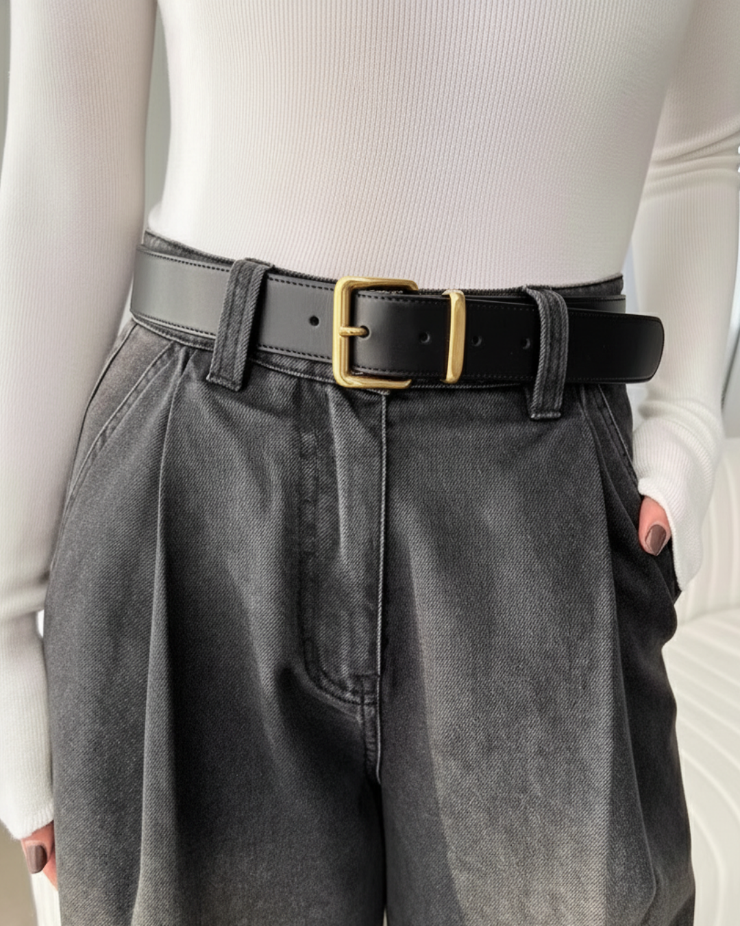 AC22069- 簡約奢華合金方釦頭層牛皮中性腰帶