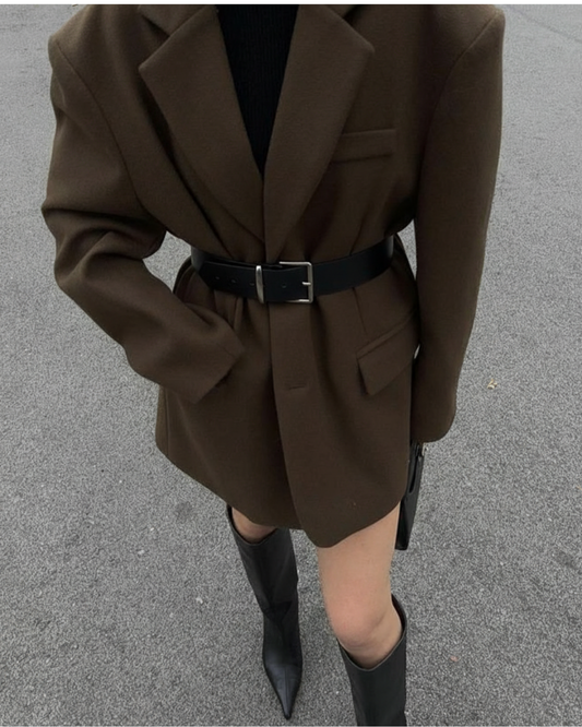 AC22070- 簡約高級感古銀方釦牛皮寬腰帶皮带