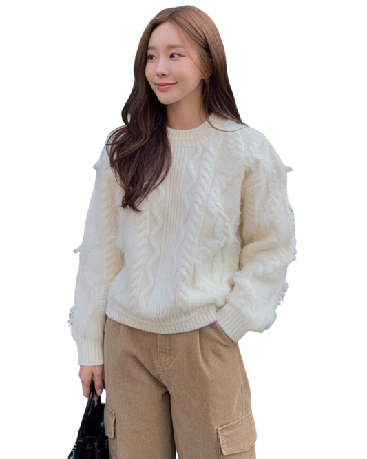 TP22079- 韓國羊毛麻花手工長袖毛衣