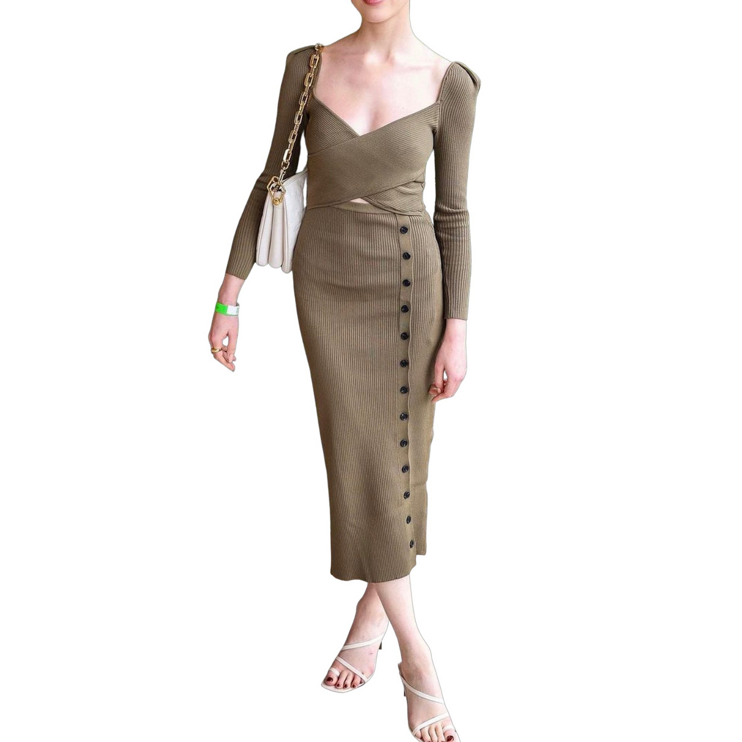 DS11171- Slim fit hip-hugging knitted dress with design