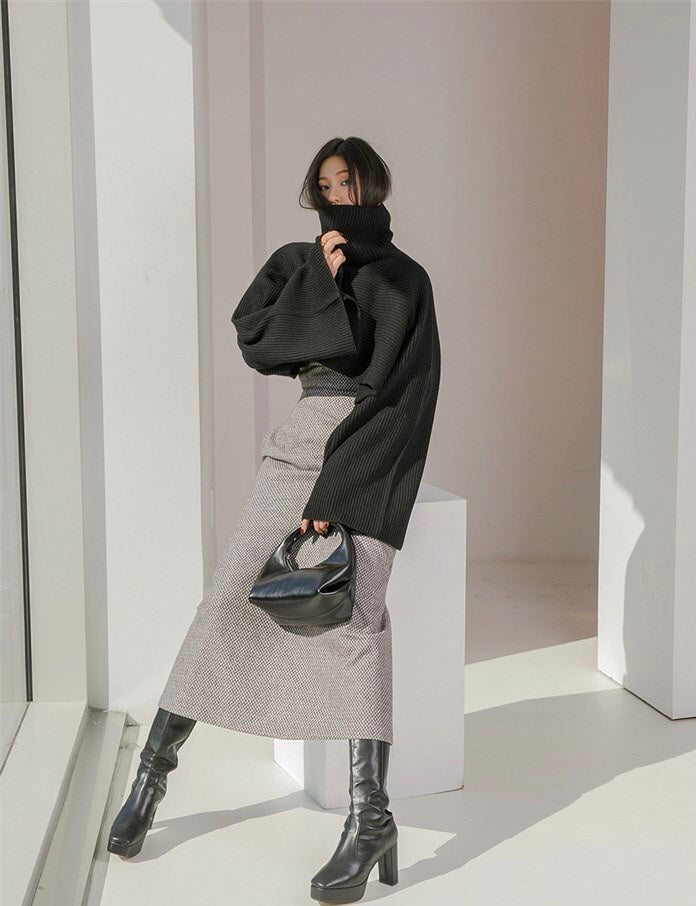 DS11178-韓圍復古優雅心形領羊毛混紡抹胸長裙 (Re-stock)