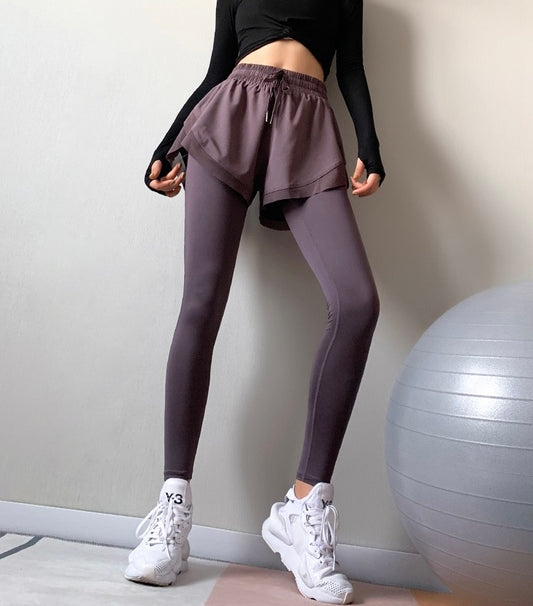 SP11120A- Elastic waist fake two-piece high elastic yoga running quick-drying fitness pants