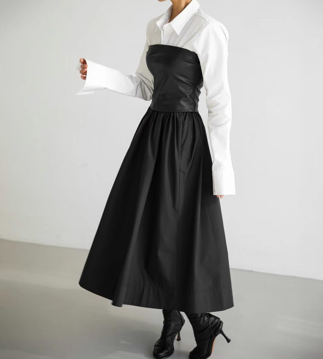 BT11151 - Korean high waist pleated skirt black round skirt