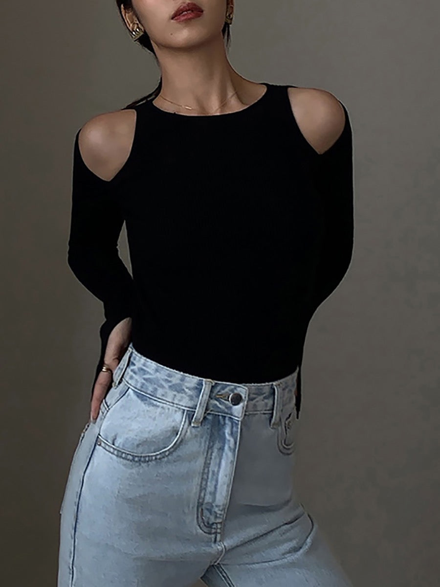 TP11250- Off-shoulder slim fit knitted bottoming top