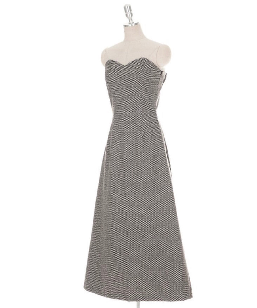 DS11178-韓圍復古優雅心形領羊毛混紡抹胸長裙 (Re-stock)