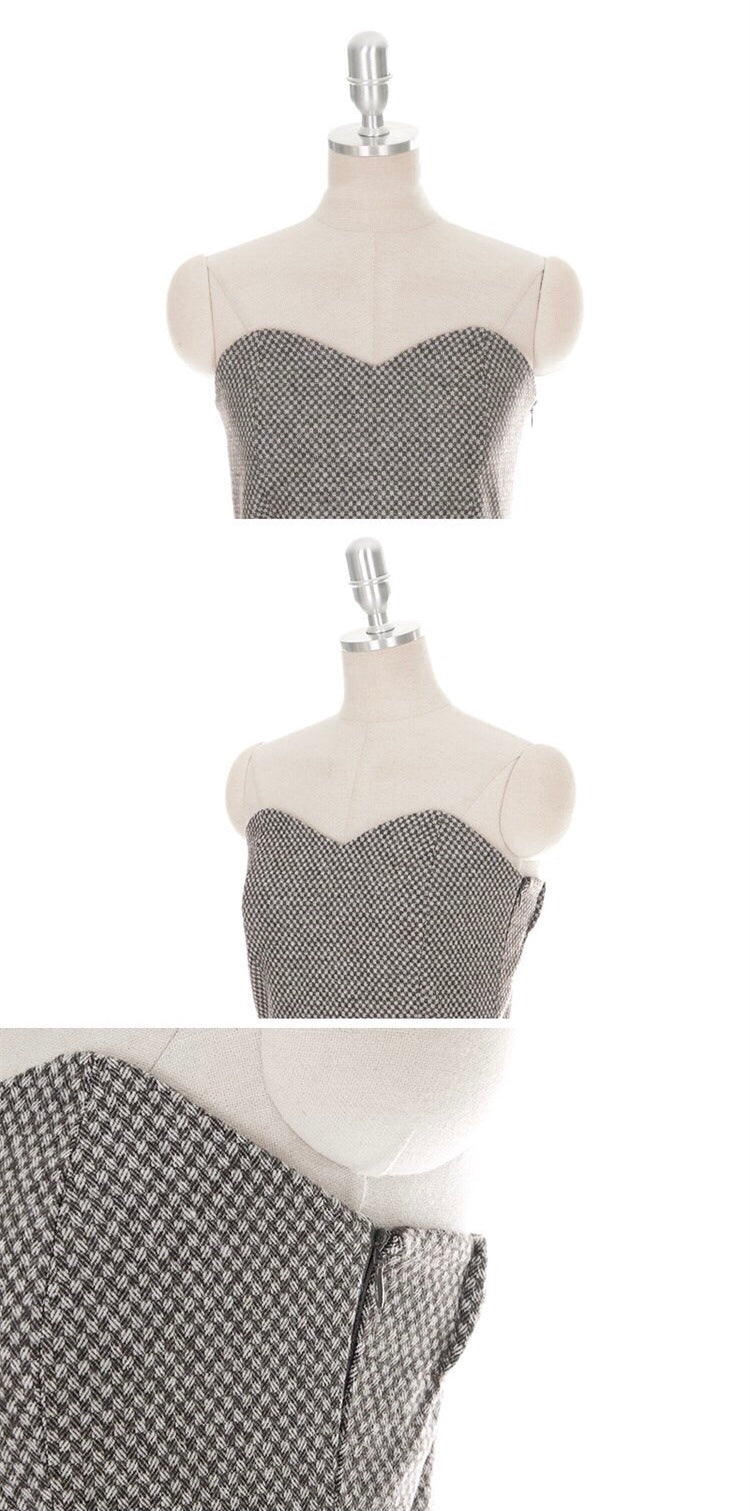 DS11178-韓圍復古優雅心形領羊毛混紡抹胸長裙 (Re-stock)