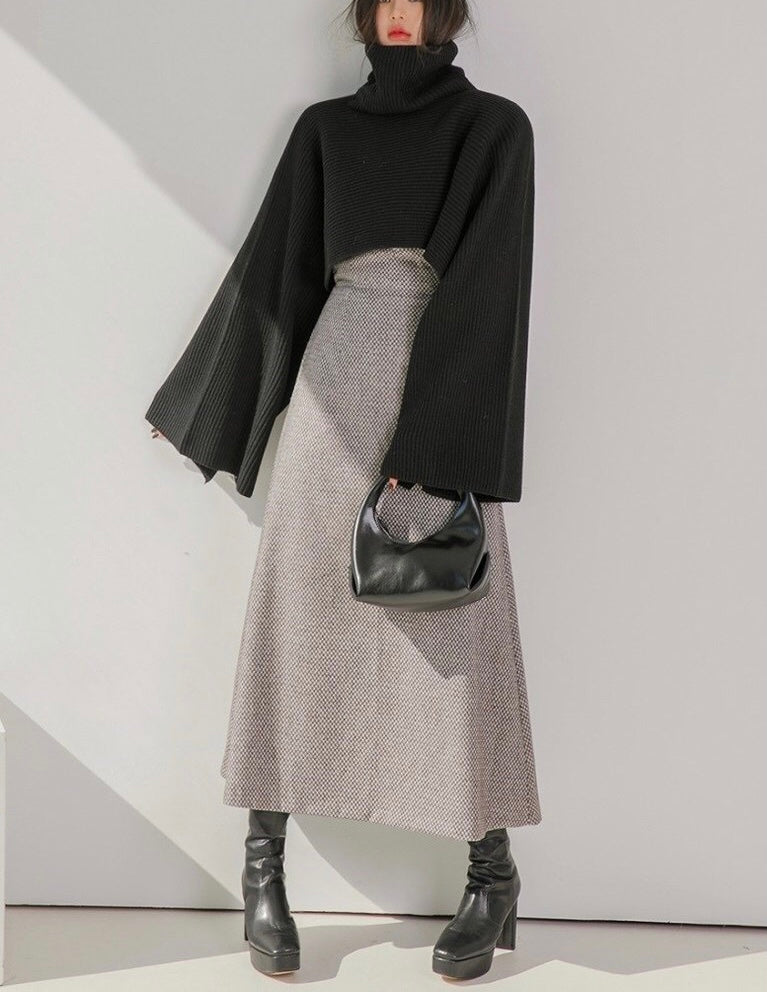 DS11178-韓圍復古優雅心形領羊毛混紡抹胸長裙 (Re-stock)