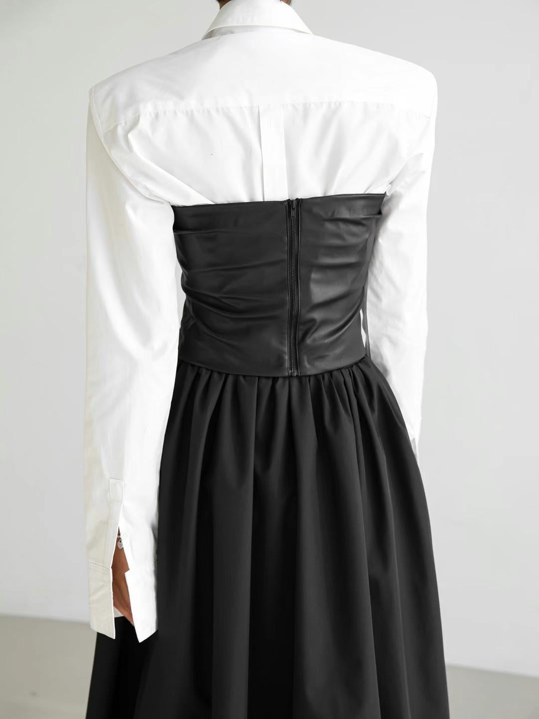 BT11151 - Korean high waist pleated skirt black round skirt